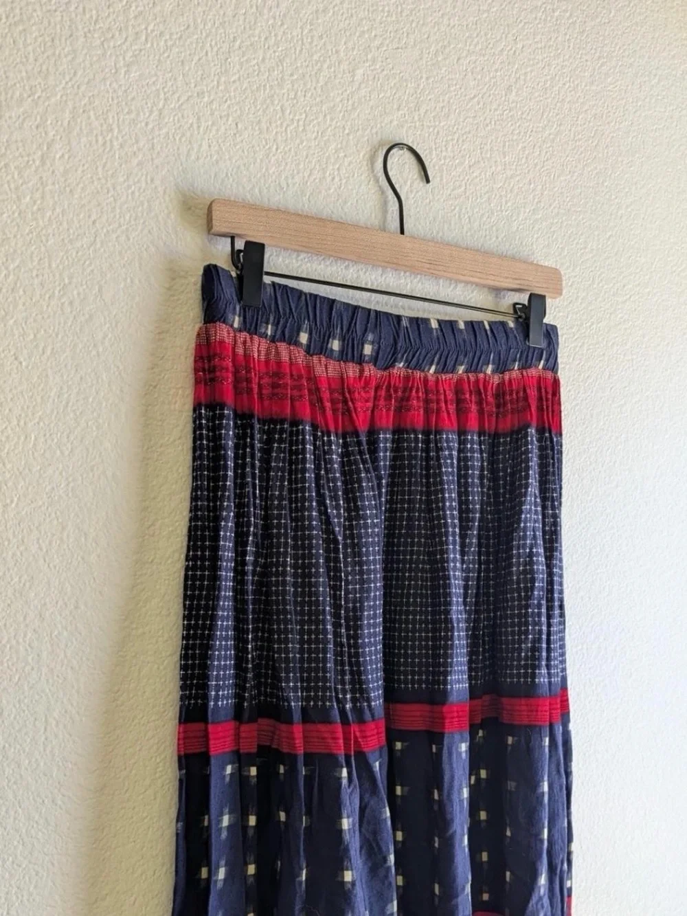 Vintage Americana navy blue and red with white polka dots maxi skirt